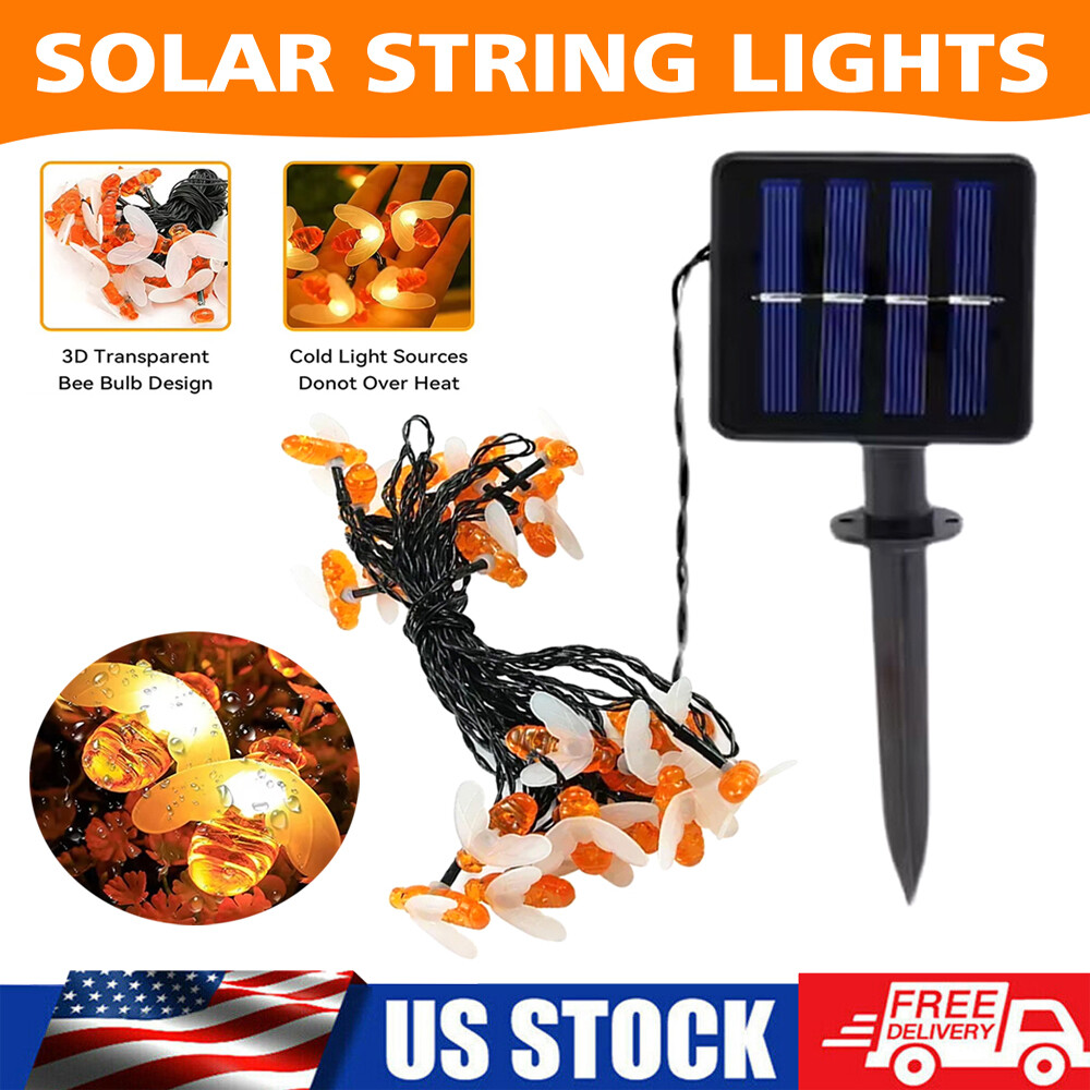 Honey Bee Shaped Solar Power 30 LED String Lights Garden Outdoor Waterproof IP65