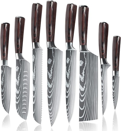 10PCS Kitchen Knife Set Japanese Damascus pattern Chef Knives Cleaver Santoku - Picture 2 of 47