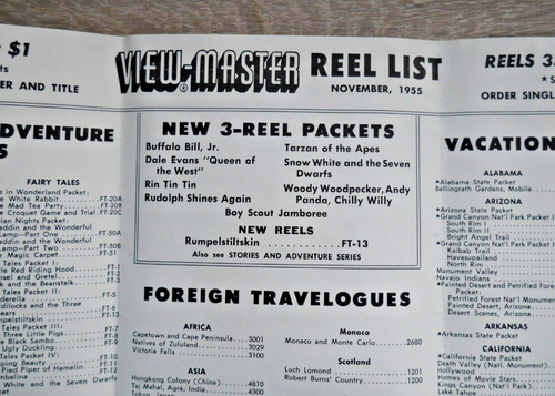VINTAGE SAWYER'S VIEWMASTER REEL LIST FORM NOVEMBER 1955 ADVERTISING RARE O516 - Picture 5 of 5