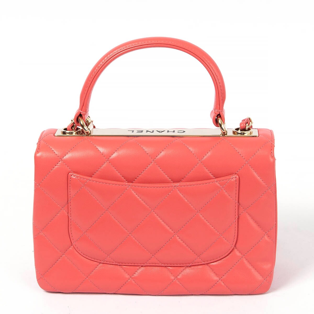 67847 auth CHANEL coral pink leather 2017 17P TRENDY CC SMALL Top