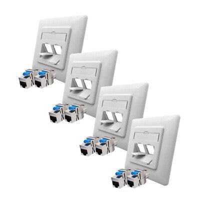 4x Cat8.1 Netzwerkdose 2 Port Rahmen + 8 Keystone Set Unterputz RJ45 Netzwerk