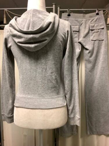 Juicy Couture Heather Grey Zip Up Hoodie Low Rise Straight Leg Pants 26 x 31 XS - Picture 3 of 15