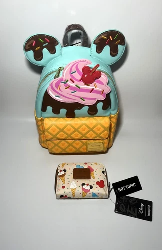 Disney Loungefly Mint Ice Cream Waffle Sundae Mickey Backpack & Matching Wallet!