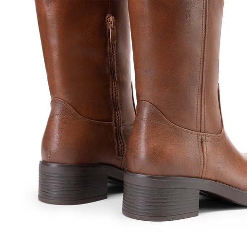 Women Chunky Block Heel Knee High Boots Square Toe Banana Campus Riding Boots - Picture 27 of 34