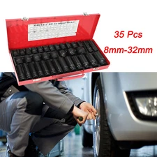 35pcs 1/2'' Drive Deep Impact Socket Tool Set Metric Garage Workshop Tools
