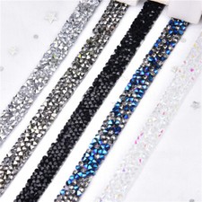 1.8M Crystal Rhinestone Trim Diamante Beaded Iron On Applique Wedding Decor DIY