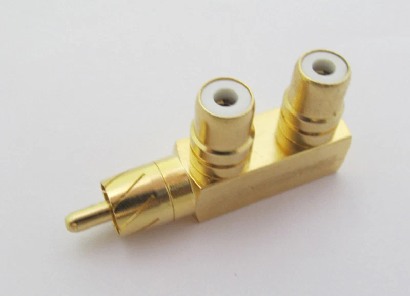 RCA Splitter Adapter RCA Male to Two 2x Female Right Angle Audio Video Connector - Image 3 of 3