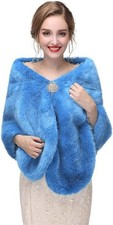 Bridal Faux Fur Wrap Wedding Stole Brooch Evening Party Warm Shrug Cape