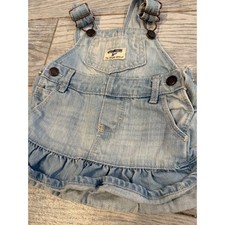 OshKosh B'gosh Baby Girls Denim Overalls Dress Ruffle Skirt 6 Months Bibs Jeans