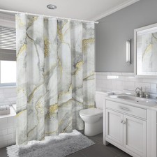 Grey Marble Shower Curtain Set with 12 Hooks, Waterproof 72 X 72