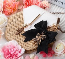 Black Bow Bag Charm Key Ring Handmade Purse Charm Keychain