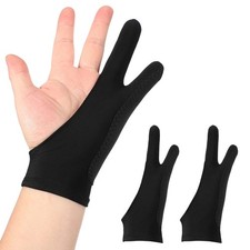 2pcs Artist Drawing Glove m Size 3-Layer 2-Fingers Graphics Painting Glove Black