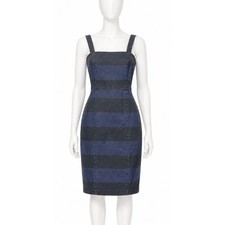 Banana Republic Dress 6 Black Blue Sleeveless Midi Striped Y2K Office Sirens