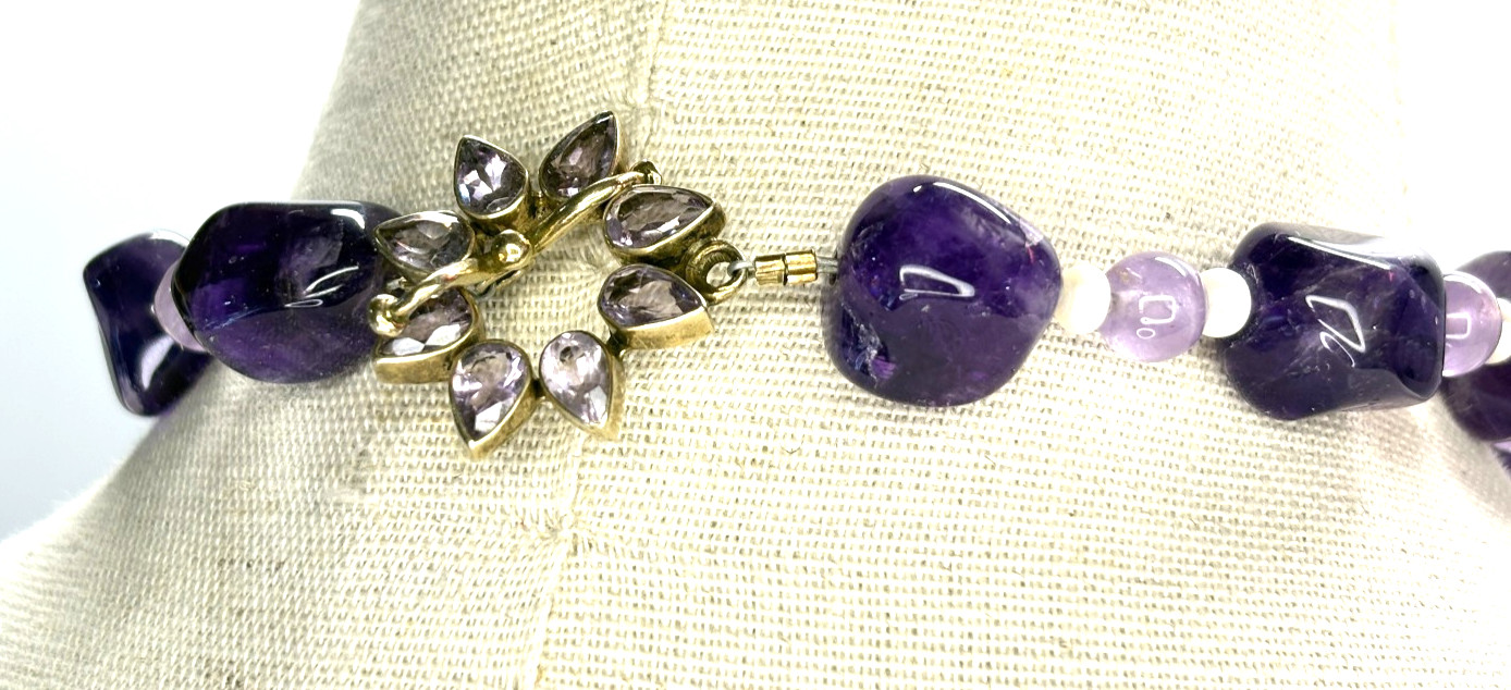 Sterling silver Amethyst chunk toggle necklace ha… - image 5
