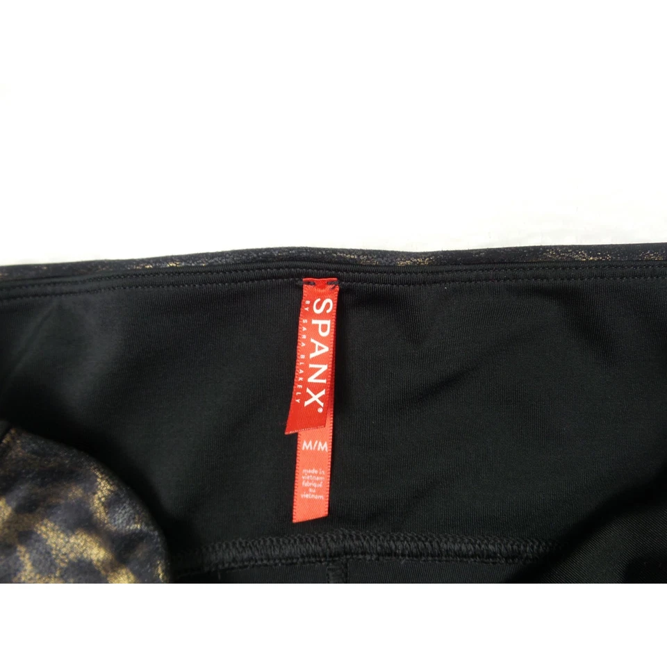 Leggings Spanx Feminina Tamanho Médio Preto Dourado Couro Sintético Brilho de Leopardo - Imagem 4 de 4