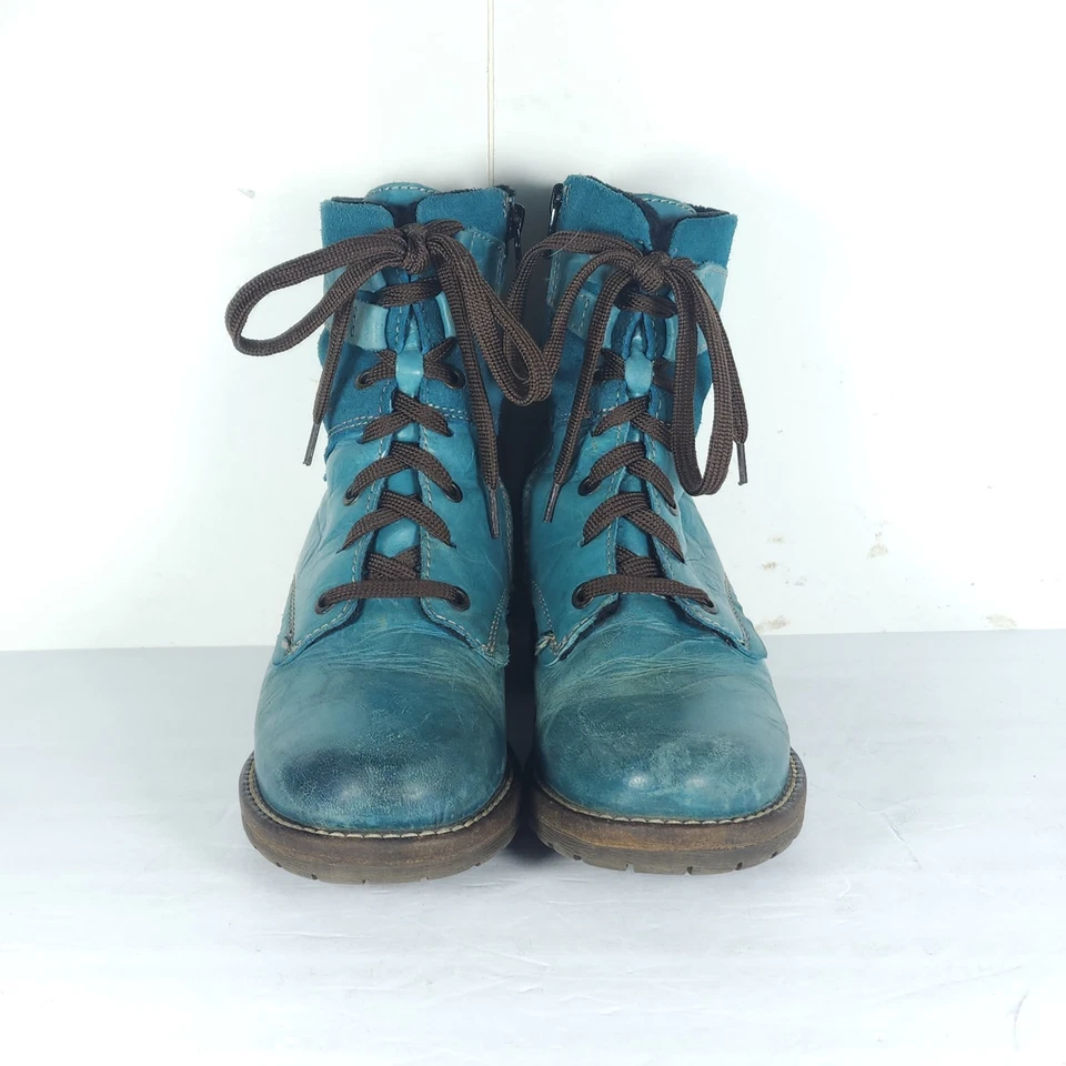 Dromedaris Women's Kara US6,5 EU37 Teal Leather Fleece Lined Combat Boots - Image 3 of 4
