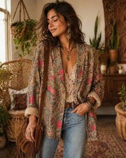 Vintage Floral paisley animal print Made in USA single button blazer, Size L GUC