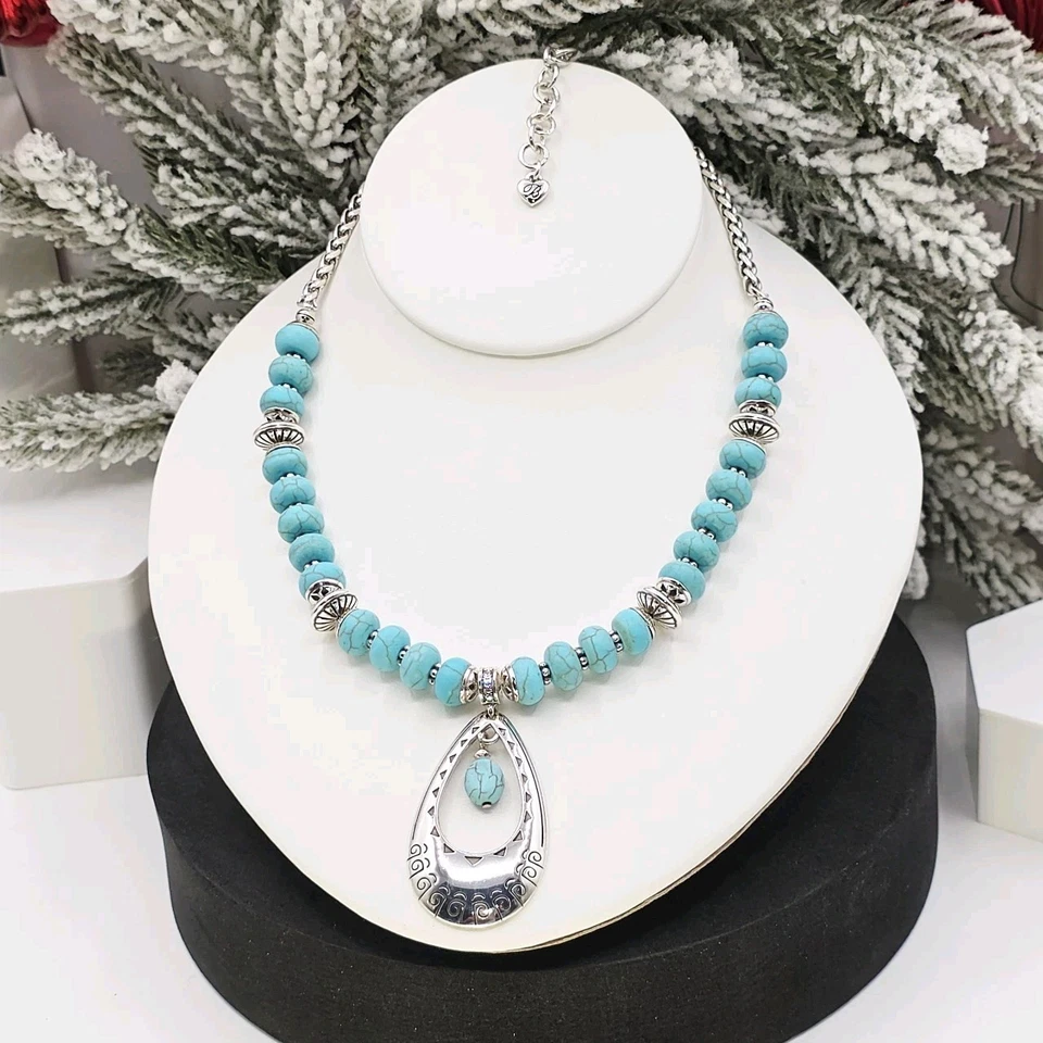 Colar pingente Brighton Santa Fe sudoeste com miçangas turquesa tom de prata 18" - Imagem 3 de 4