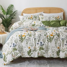 Floral Duvet Cover King 100 Percale Cotton Botanical Garden Flower Printed B...