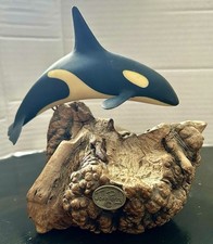 Porcelain Orca Whale On Wood By “John Perry” - Decorative Piece! Beautiful!