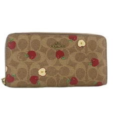 Coach COACH long wallet leather round zipper signature apple pattern all...