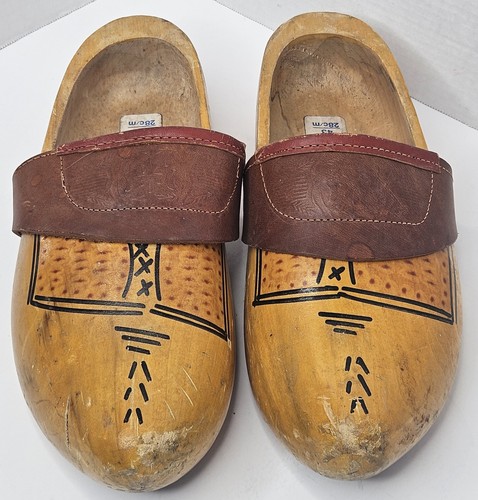 Vintage Dutch Wooden Clogs Shoes Sz 43 28cm VZ Brand Hand Painted Holland 