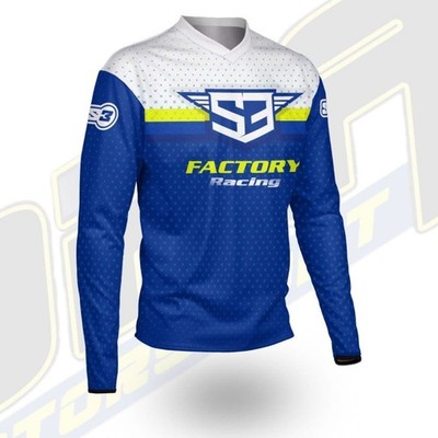 S3 Factory Racing Team Trials Bike Trikot Shirt Oberteil - NEU BLAU GELB Trial