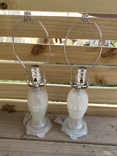 Pair of White Vintage Glossy Glass Table Lamps with Diamond Pattern, Indoor Use