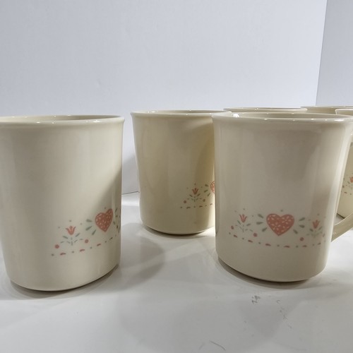 Set 8 tazzine caffè vintage CORELLE "Forever Yours" cuori rosa manico anni 80 - Foto 5 di 7