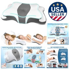 Queen Size Ergonomic Contour Pillow for Side  Back Sleepers - Pain Relief Grey