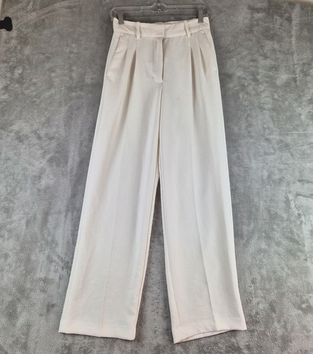 Wilfred Aritzia Pants Womens 4 Cream Wide Leg Pleated High Rise Dressy Trouser