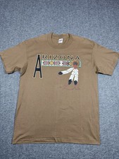 Vintage 90 s Single Stitch Native American Feather Arizona Brown Shirt Size XL