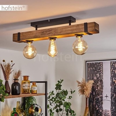 Montgomery Deckenleuchte 60cm Holz Metall Schwarz 3x E27 Vintage Industrial
