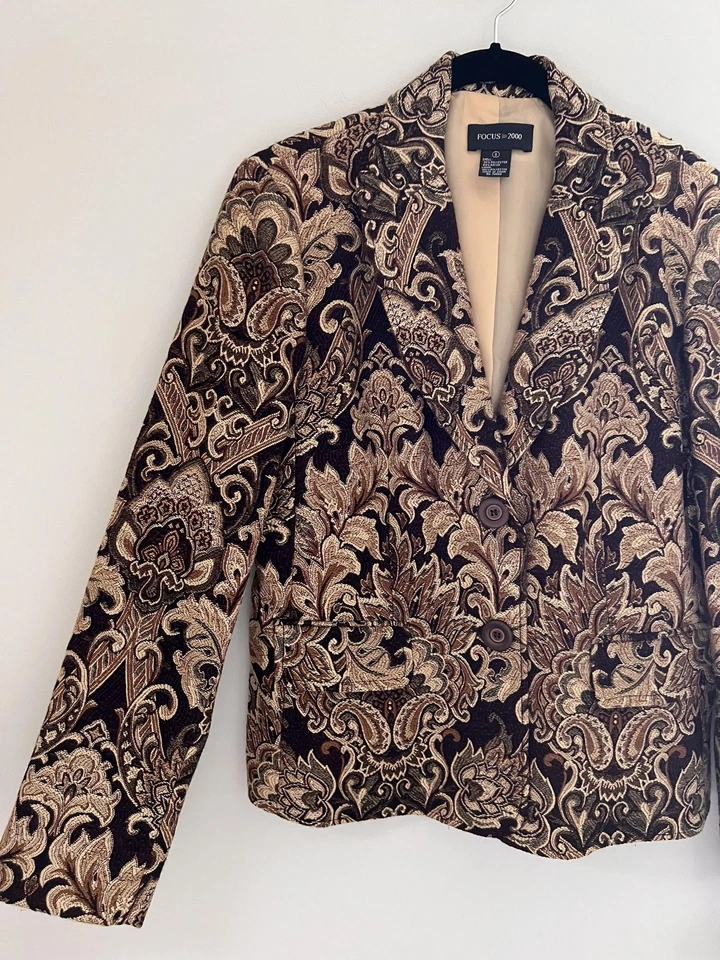 Blazer Vintage Mujer 8 Paisley Floral Brocado Tapiz Regencycore Whimsigoth Foto 3 de 4
