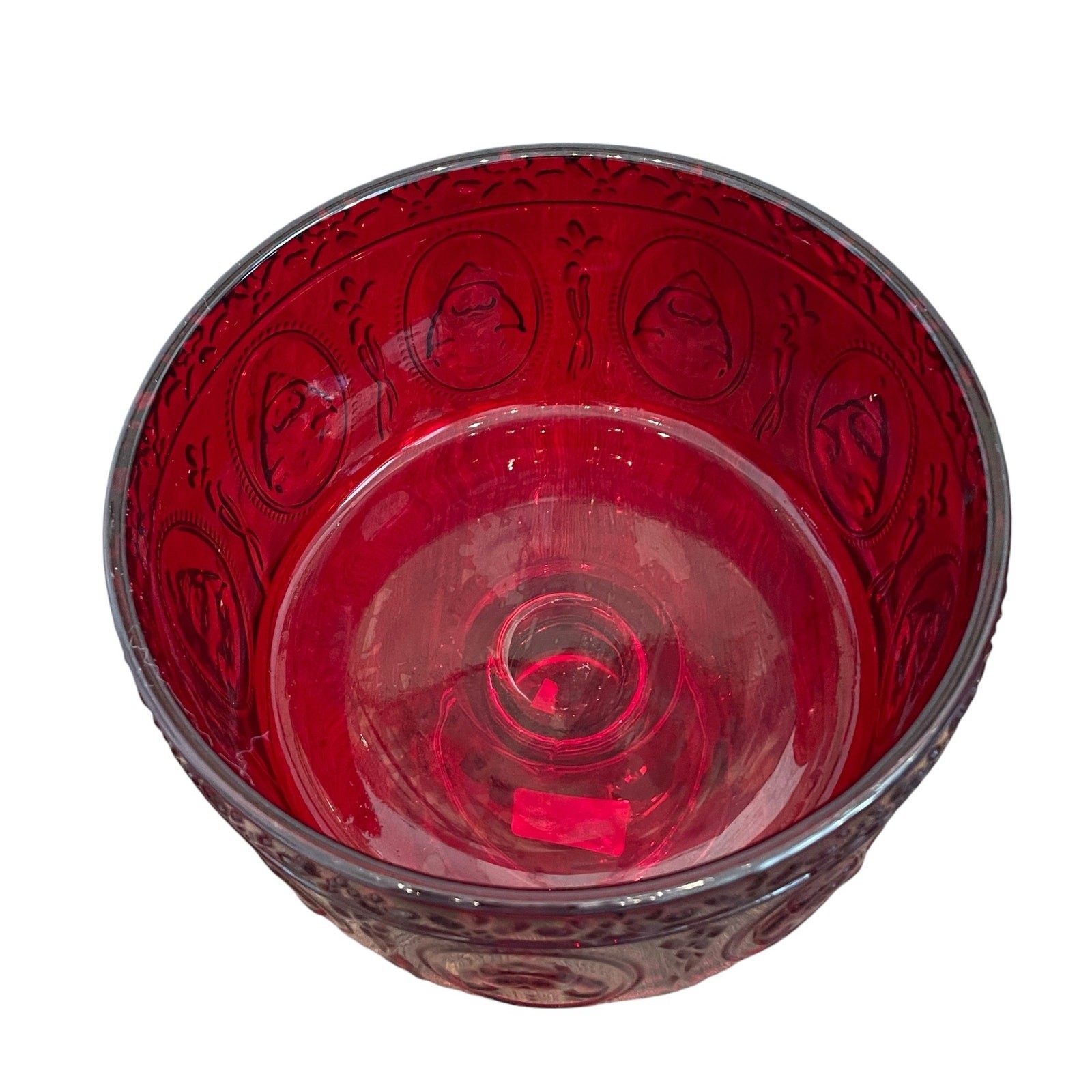 JINGLES & JOY Snowman Trifle Bowl Footed Serving Dish Embossed Holiday Red NEW