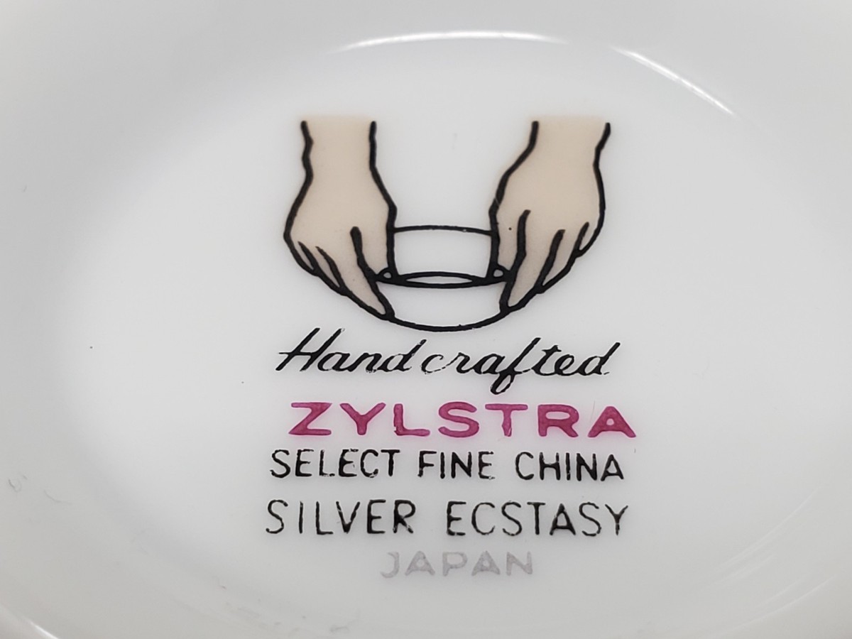 24 Piece Set Zylstra Silver Ecstasy Fine China Plates, Cups, Sugar