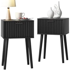 Nightstands set of 2, small side table, bedside table with fluted door