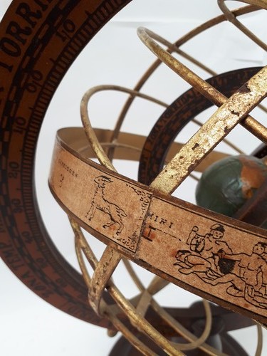 Armillary Sphere Globe Zodiac Italian Wood Frame 23.5" Total Height - Picture 4 of 17