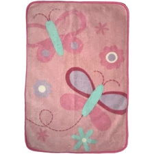 NoJo Little Bedding Pink Butterfly Flower Baby Girl Blanket Fleece htf Purple