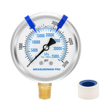 Pressure Gauge Glycerin Filled 2.5 Inch 0-5000psi Stainless Steel Lower Mount