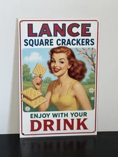 Lance Square Crackers Pinup Girl Vintage Style Metal Sign