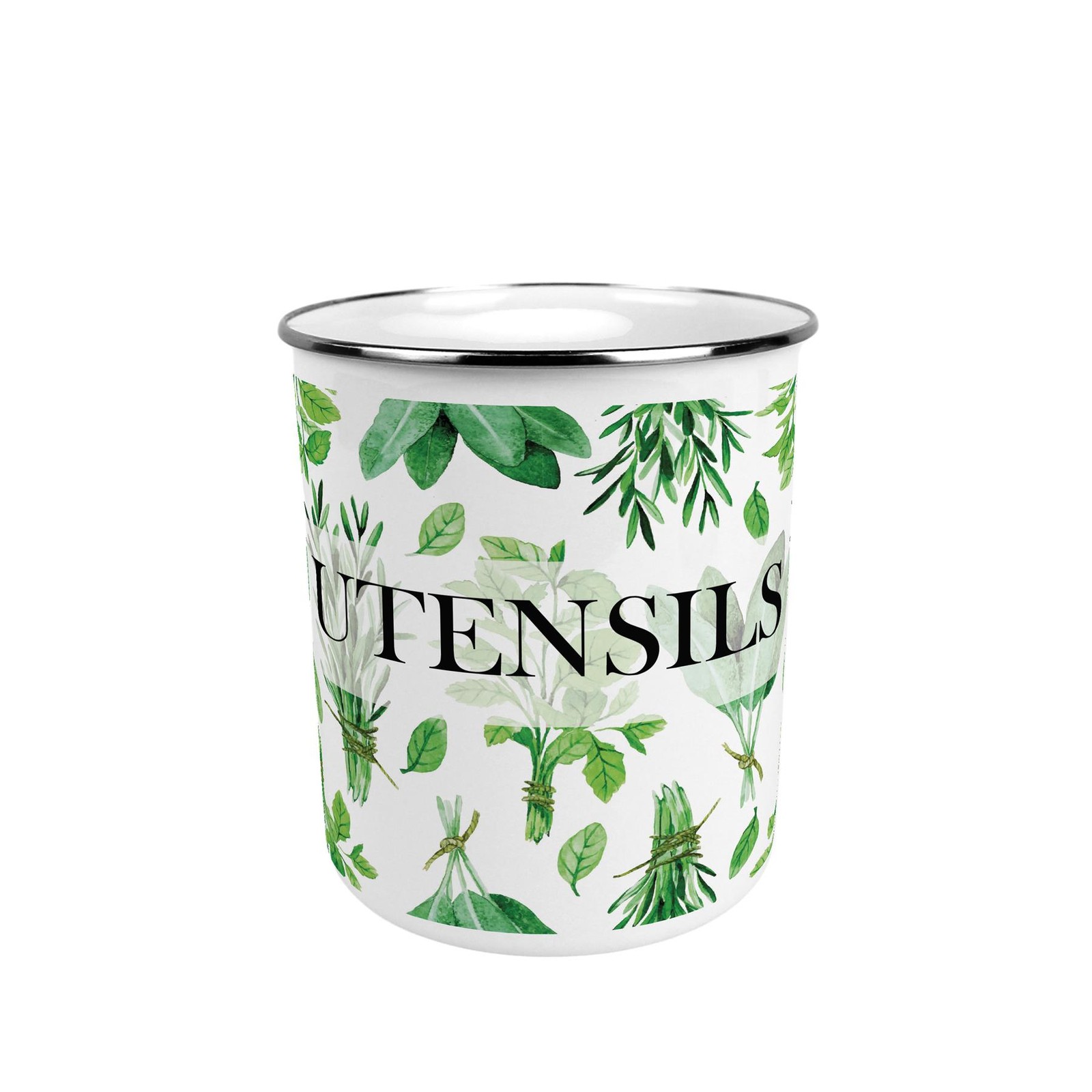 Kitchen Green Herbs Metal Kitchen Utensil Storage Pot - Kitchen Organiser Gift