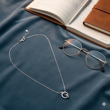 Silver-Tone Circle & Bar Pendant Necklace Adjustable Cable Chain Minimalist