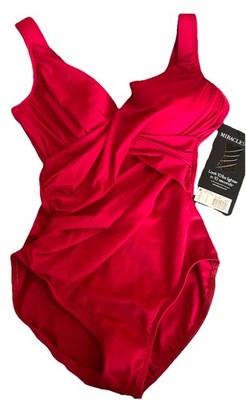 NWT Miraclesuit Revele One Piece Swimsuit Grenadine Red Slimming 10lb Size 10