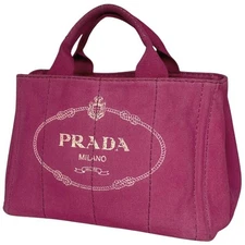 PRADA Canapa Tote Handbag BN2439 Pink Canvas with G Card #BS2802