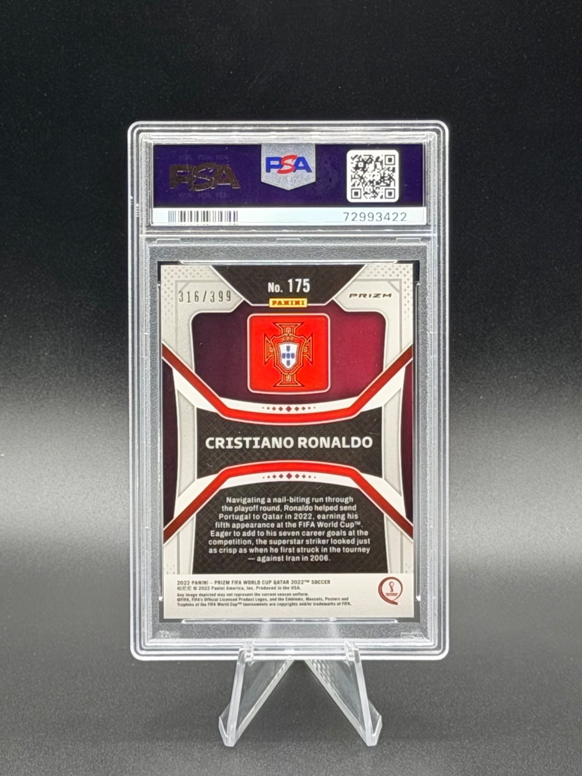 CRISTIANO RONALDO 2022 Panini Prizm World Cup #175 Red Prizm 316/399 PSA 9 Mint view 2