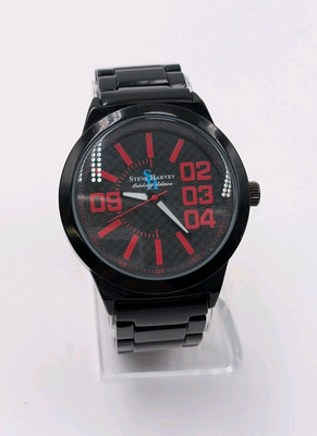 Steve Harvey Watch Stainless Steel BlackRed SCH1138/A126-13 Broken Band/Untested