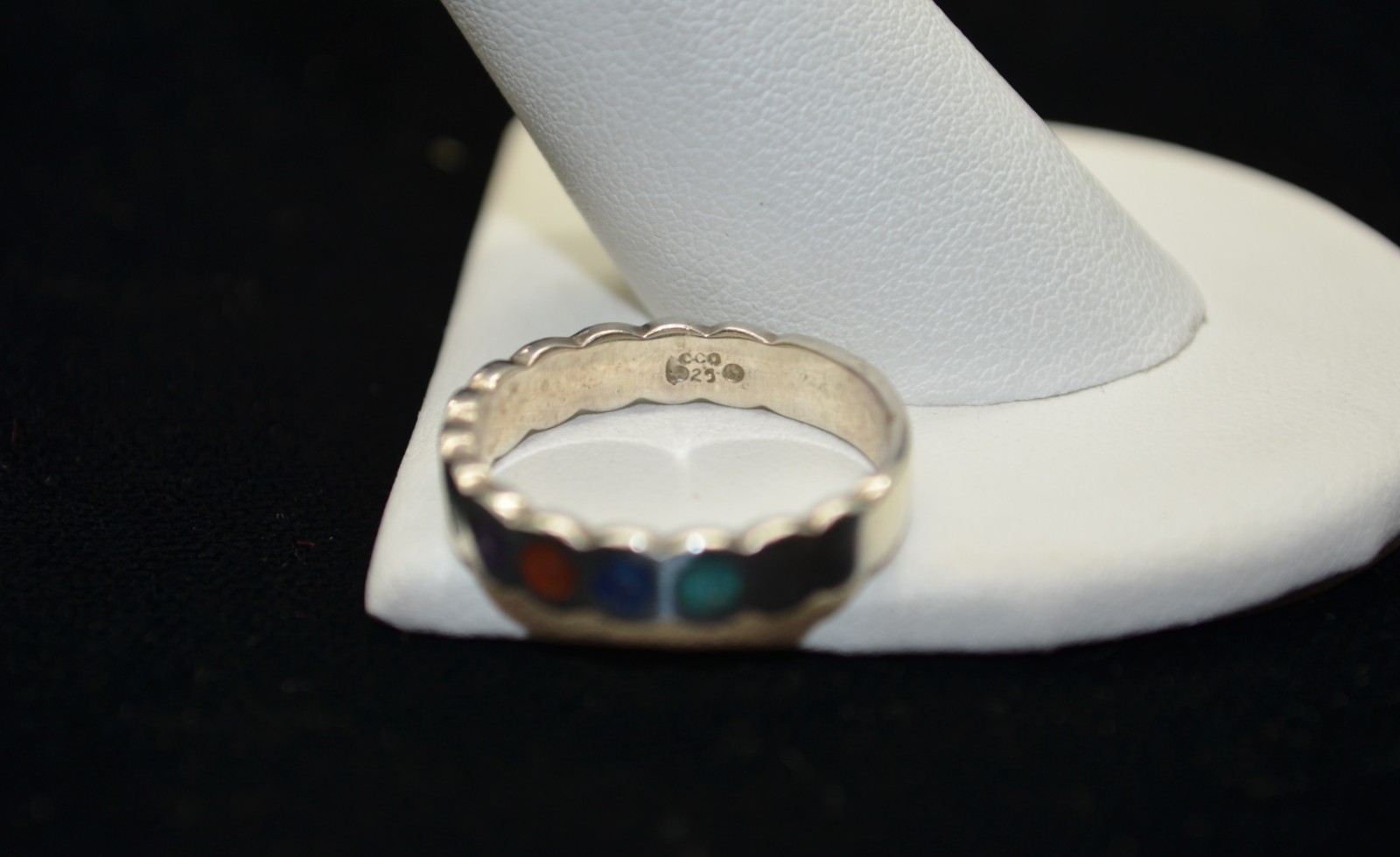 Sterling Silver Ring w/ Multicolored Circular Sto… - image 3