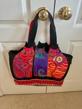 NWT Laurel Burch Feline Friends Colorful Canvas Cut Out Cat Kitty Zip Tote Bag