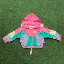Vintage OshKosh B'gosh Kids Pink Teal Colorblock Windbreaker Jacket Size 4 Small